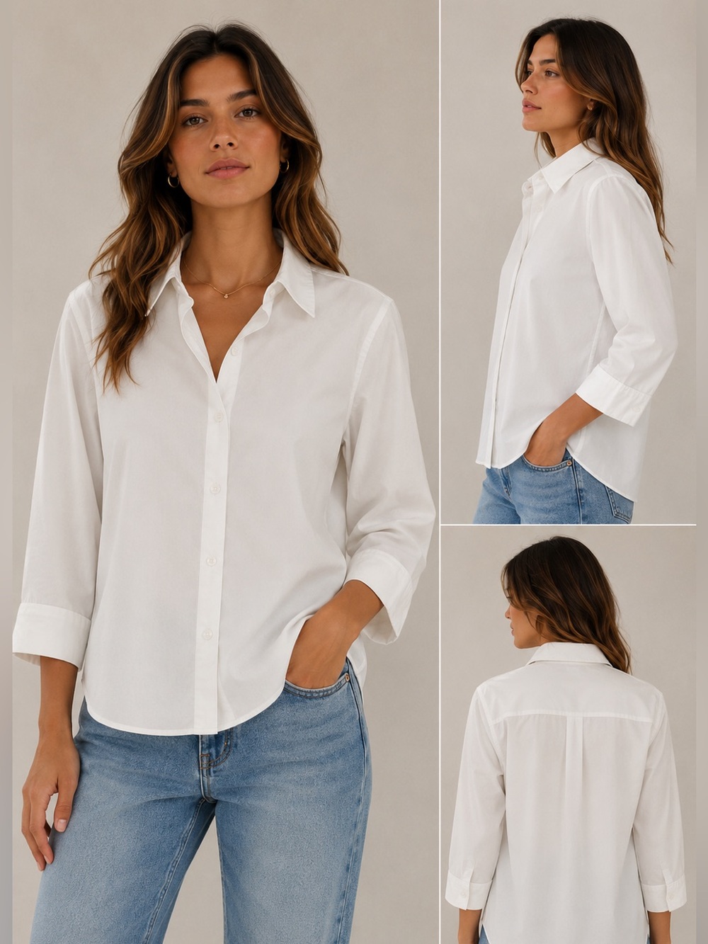 Foxcroft classic 3/4 sleeve button-front Shirt - Picture 1 of 4